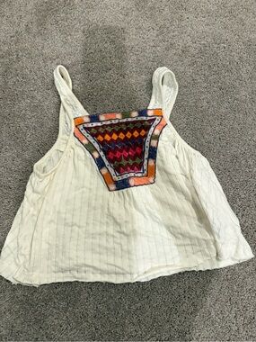 Urban Outfitters Cream Tank Top with Multicolor Embroidered Panel